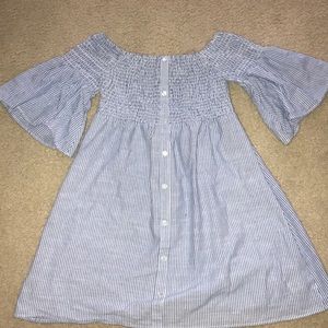 Off the shoulder, stripped button down dress,